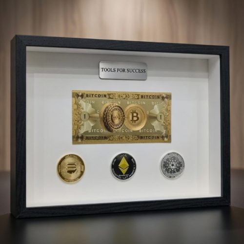 Cornice Shadow Box Crypto Success – Tools for Success con Monete SOL. ETH, ADA e banconota BTC – Edizione limitata da collezione