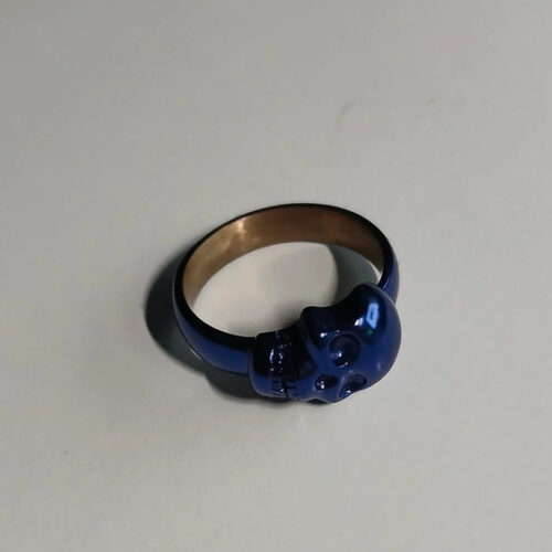 Anello teschio in bronzo smaltato blu – Misura 21