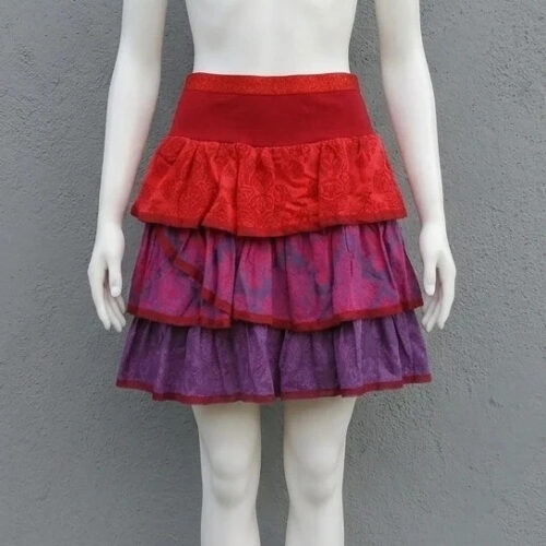 Gonna a balze etnica colorata rossa e viola – Taglia S