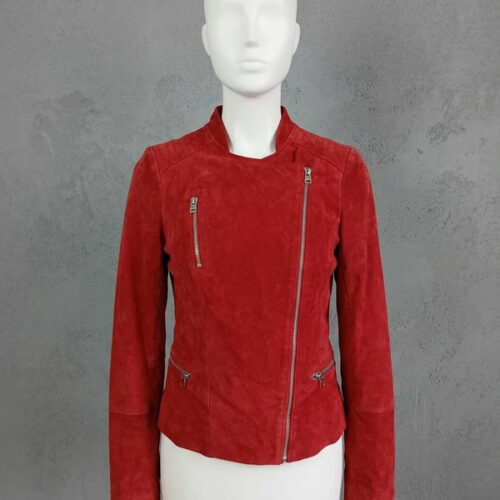 Giacca rossa scamosciata Yessica (stile biker) - Taglia S / 38