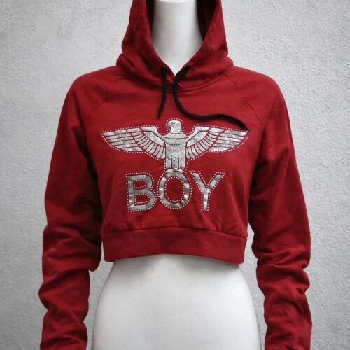 Felpa crop Boy London rossa con cappuccio – Misura M