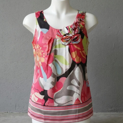 Top in seta Comma con dettagli floreali e rouches - Taglia 36 (S) - vintage originale
