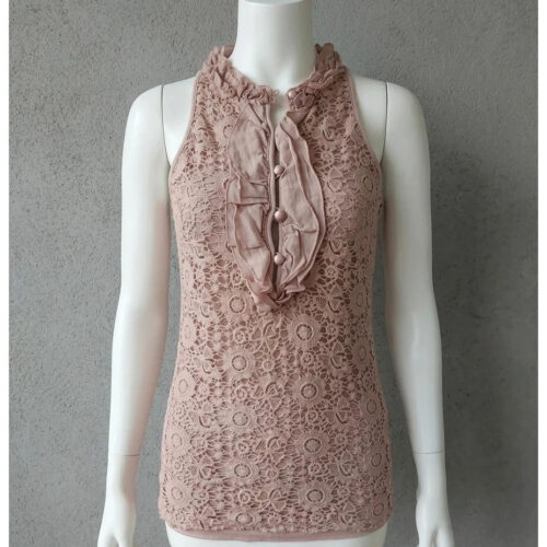 Top rosa antico in pizzo con volant – Taglia S