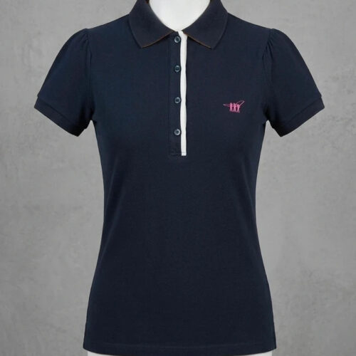 Polo a maniche corte blu scuro con dettagli rosa - Taglia 44