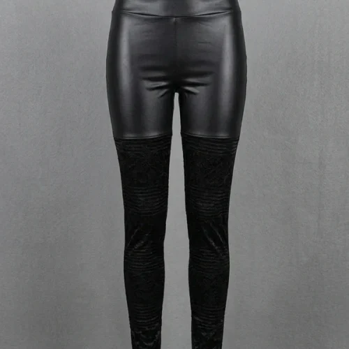 Leggings neri Calzedonia con inserti in pizzo e similpelle – Taglia L