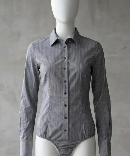 Body a camicia Vicolo a righe grigie e bianche – Taglia S