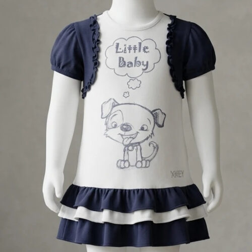 Vestito / Abitino Bimba “Little Baby” con Cagnolino – Taglia 5/6 Anni