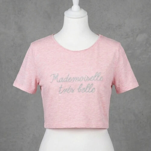 Crop top rosa "Mademoiselle très belle" - Taglia M