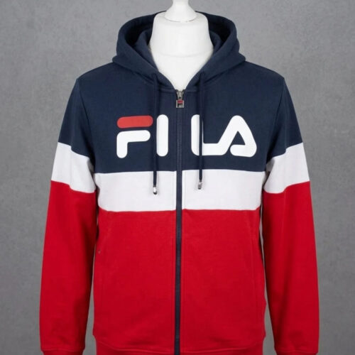 Felpa con zip FILA color block blu bianco rosso – S