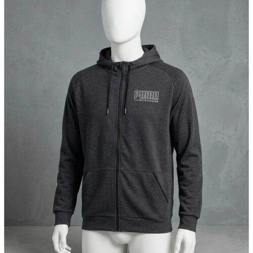 Felpa Puma con cappuccio e zip – Grigio Scuro – Taglia L