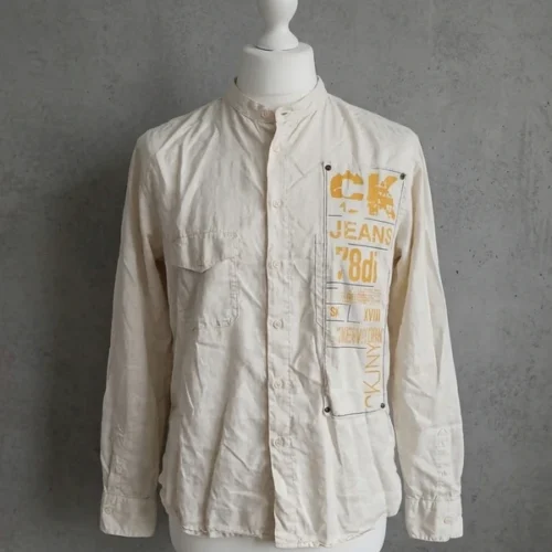 Camicia Calvin Klein bianca collo alla coreana – Taglia M