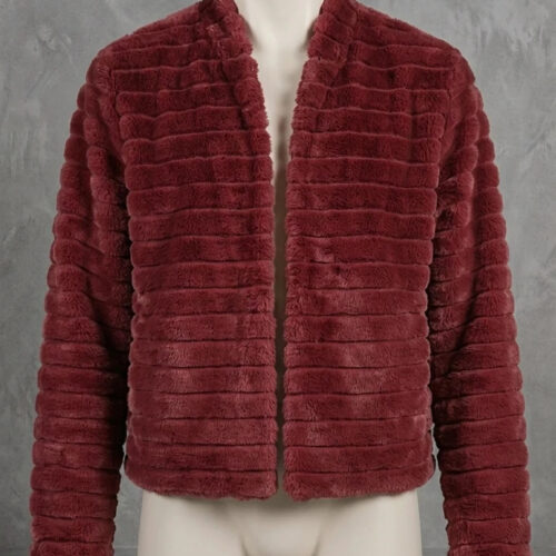 Giacca Pelliccia Sintetica Bordeaux Texture a Righe