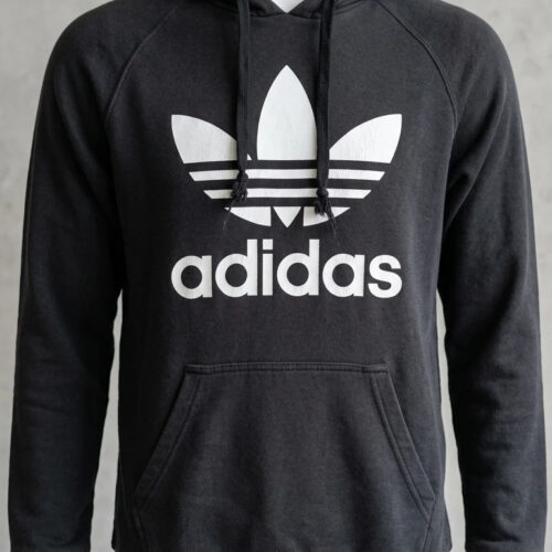 Adidas Felpa con Cappuccio Logo Trefoil Nero Taglia XS