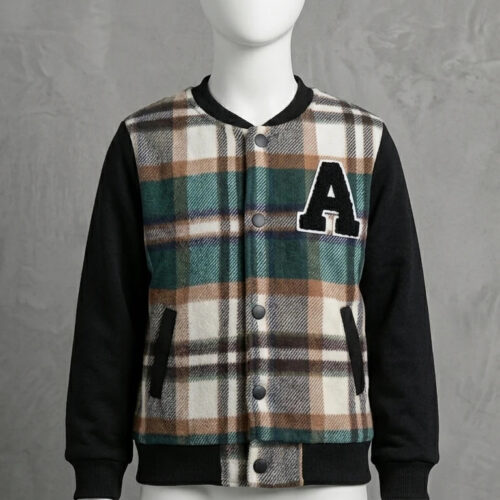 Giacca Varsity Tartan a Quadri Verde Marrone 8A