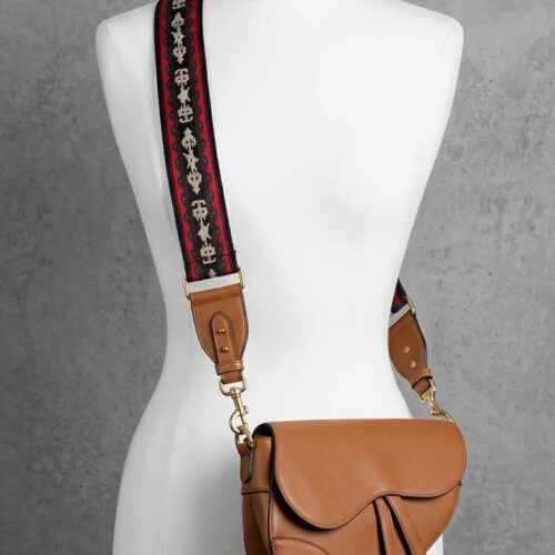 Borsa Saddle a Tracolla Marrone Cuoio con Fascia Ricamata