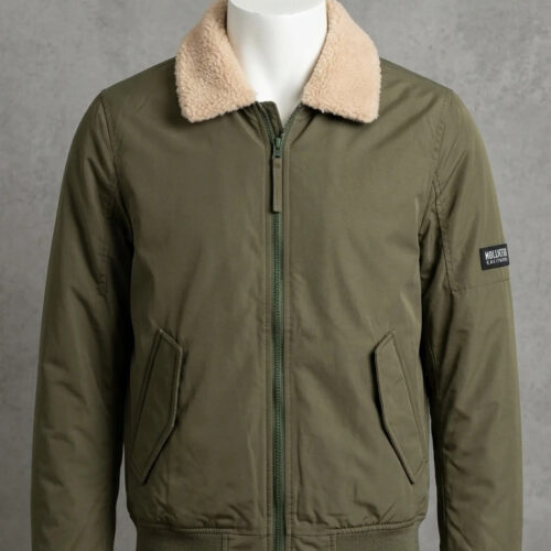 Hollister Giubbotto Bomber Khaki con Collo in Sherpa XS