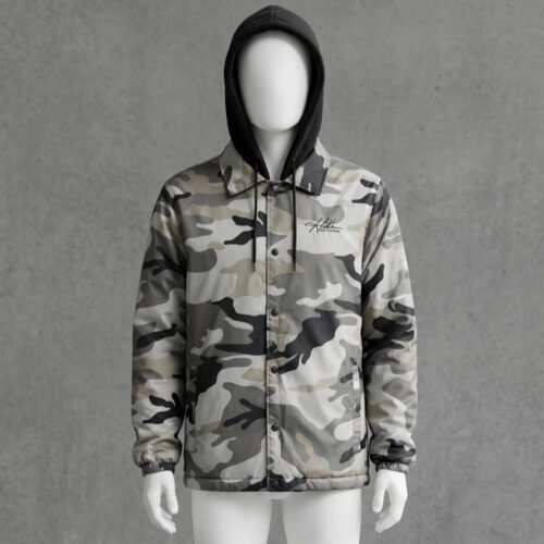 Hollister Giacca Coach Jacket Mimetica con Cappuccio Grigio Nero S