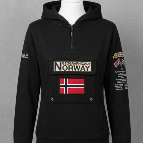 Geographical Norway Felpa con Cappuccio Mezza Zip Nera